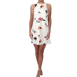 Lauren Ralph Lauren Floral Crepe Dress Size 10 Ivory Pink Sleeveless Sheath Zip